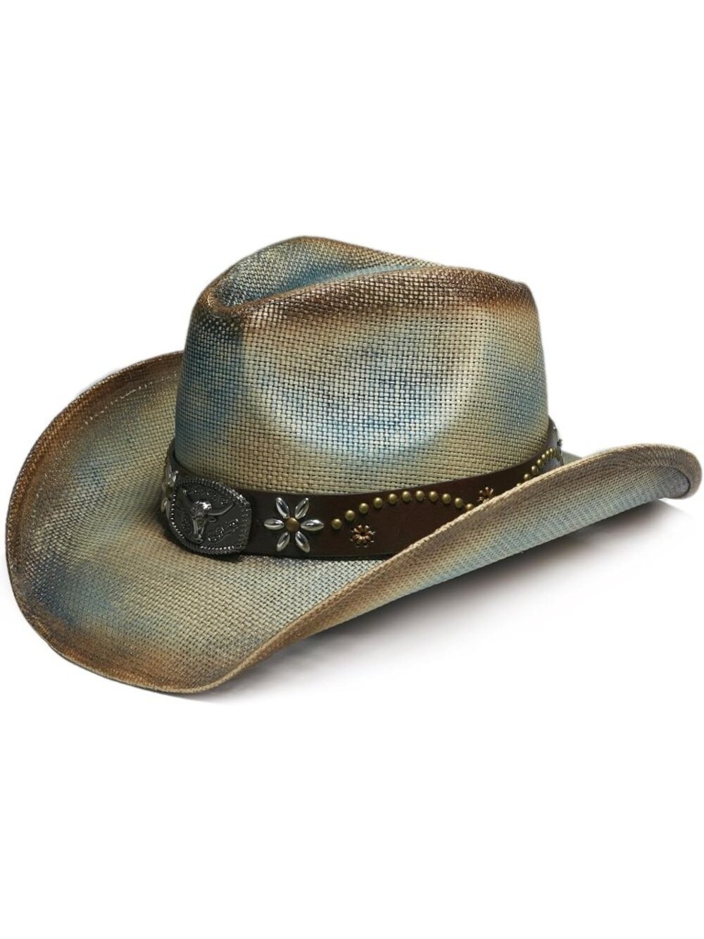 Unisex Blue Jeans Western Straw Raffia Brim Sun Bands Cowboy Cowgirl Hat
